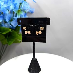 Set of Two Vintage Gold Plated Ribbon Stud Earrings